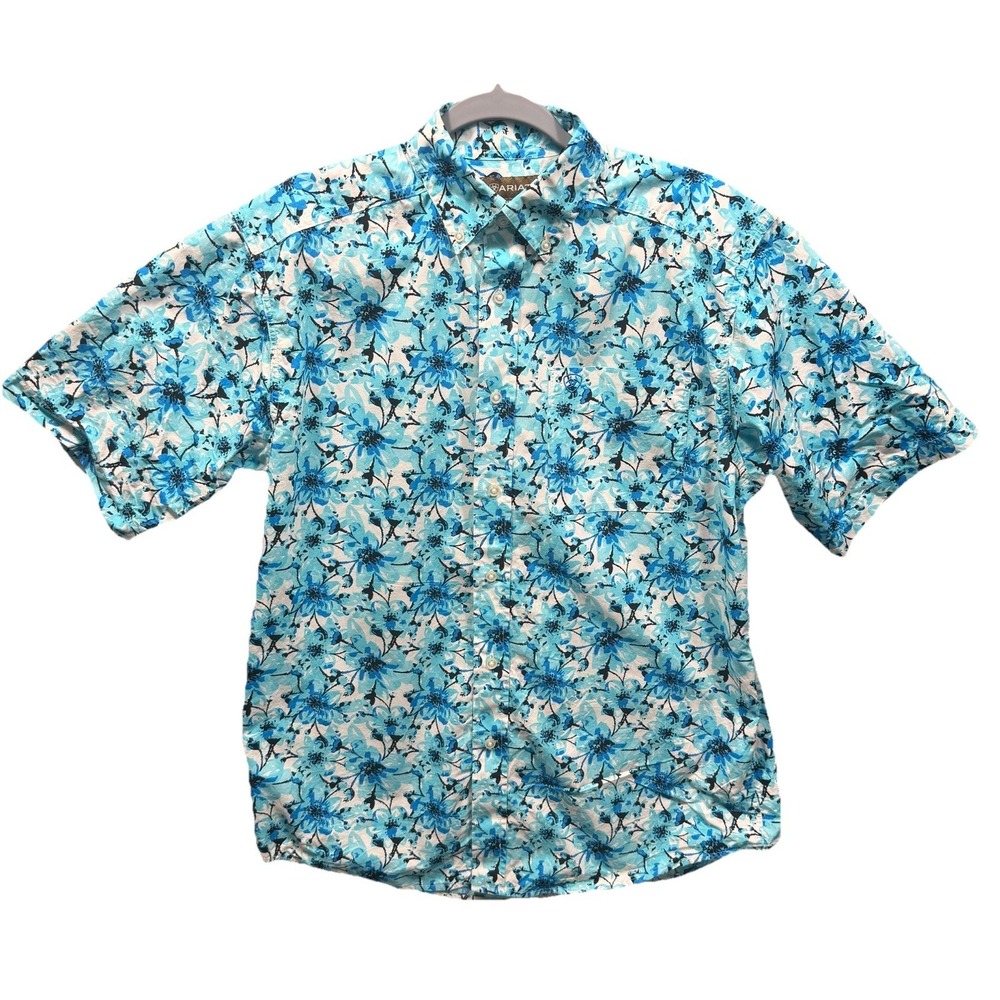 ARIAT Mens Martin Classic Fit Outbound button-down short-sleeve Blue Floral Med